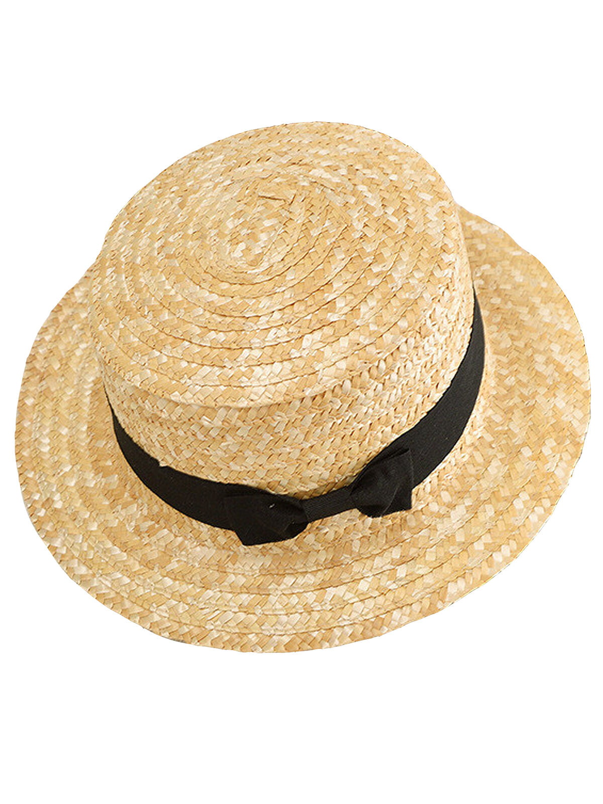 Stylish Flat Sun Hat Women's Summer bow Straw Hats For Girls Beach Headwear 