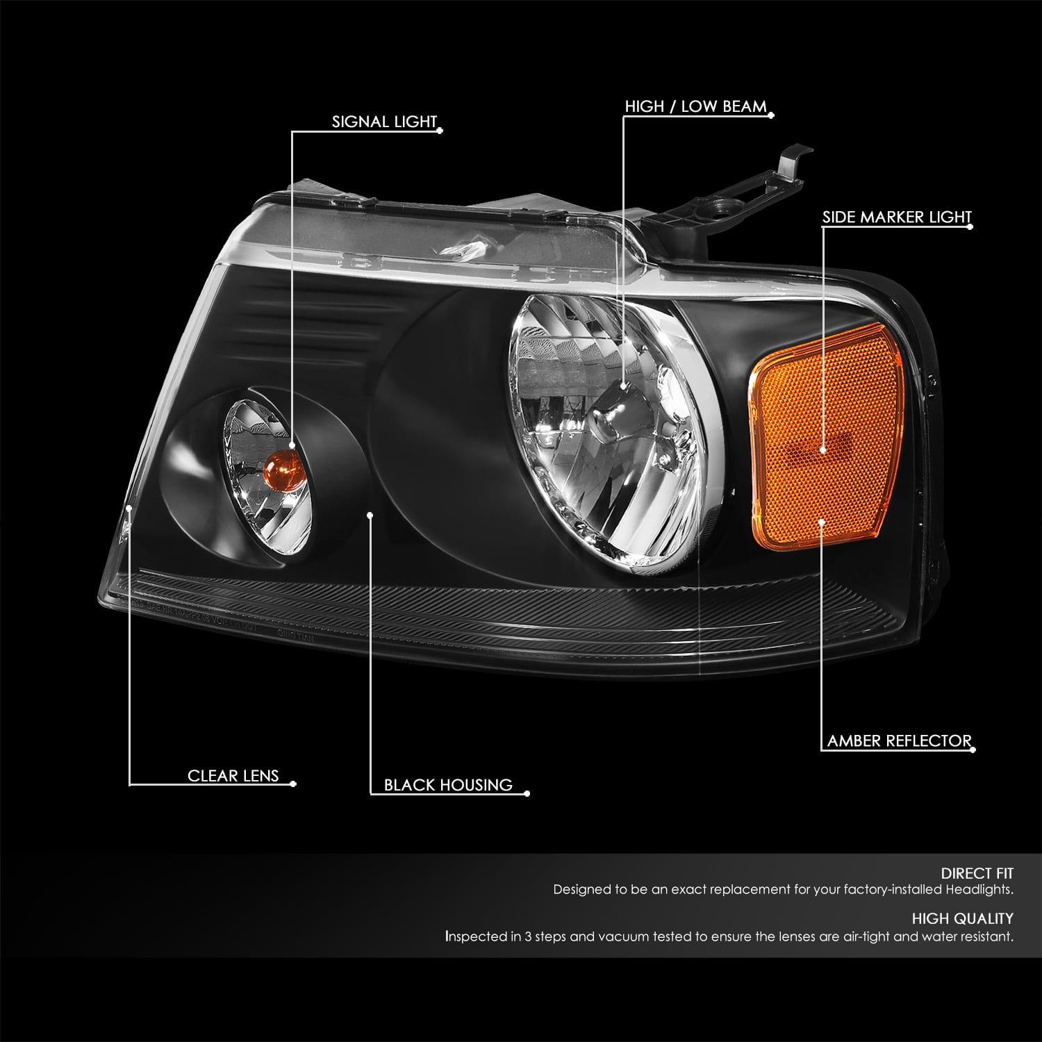 DNA Motoring For 04-08 Ford F150 06-08 Mark LT Black Amber Corner Headlight Lamps Pair