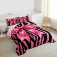 thumbnail image 4 of Feelyou Fashion Bowknot Kids Bedding Comforter Set, Kawaii Princess Ribbon Twin Comforter Sets, Zebra Print Black Pink Reversible Bedding Set, Breathable Home Decor, 2pcs, 4 of 9