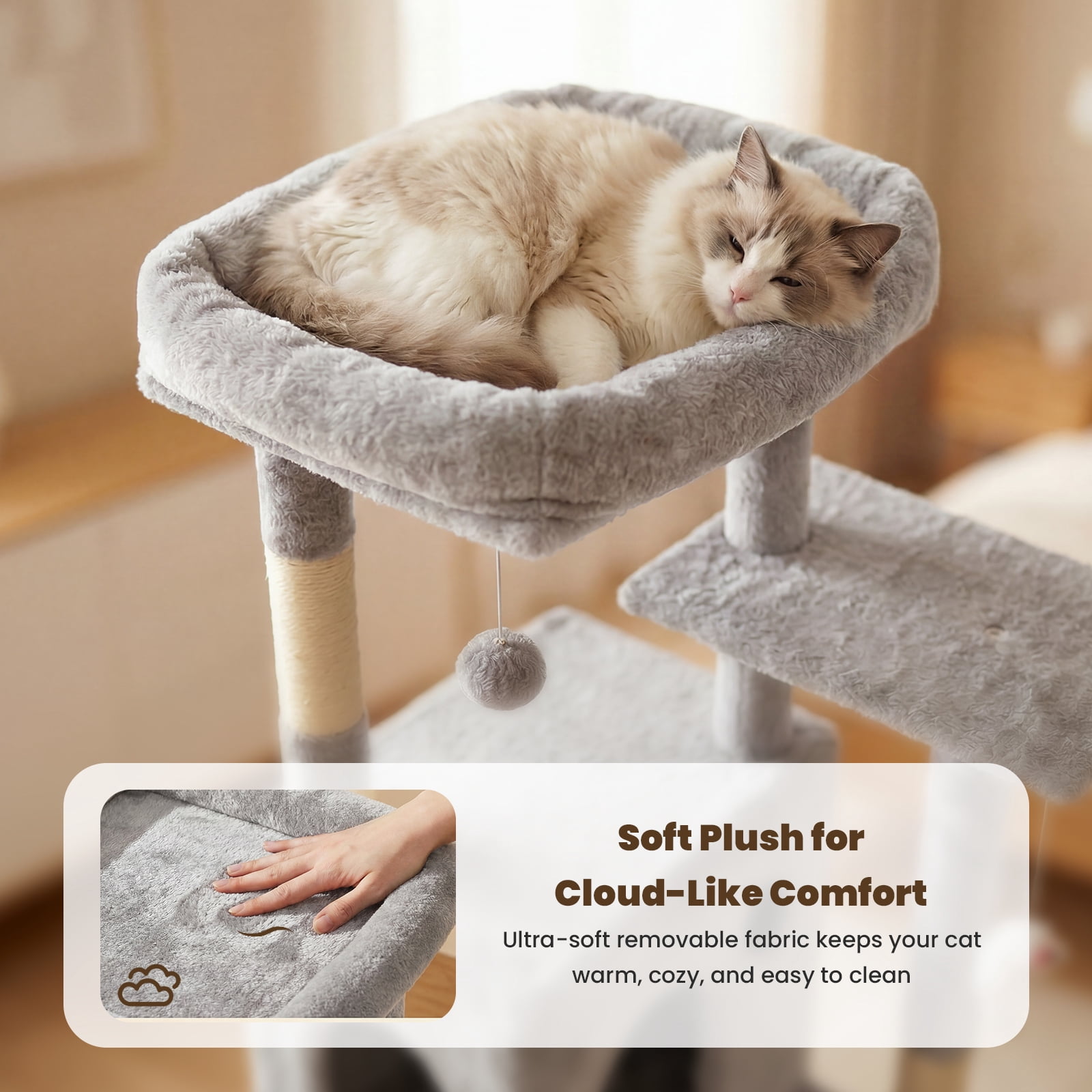 50 in Cat Tree Tower for Large Cats - Tall Cat Cando with Scratching Posts & Dangling Toys for Indoor Cats, Light Gray, 23.20 x 21.60 x 50.00 in