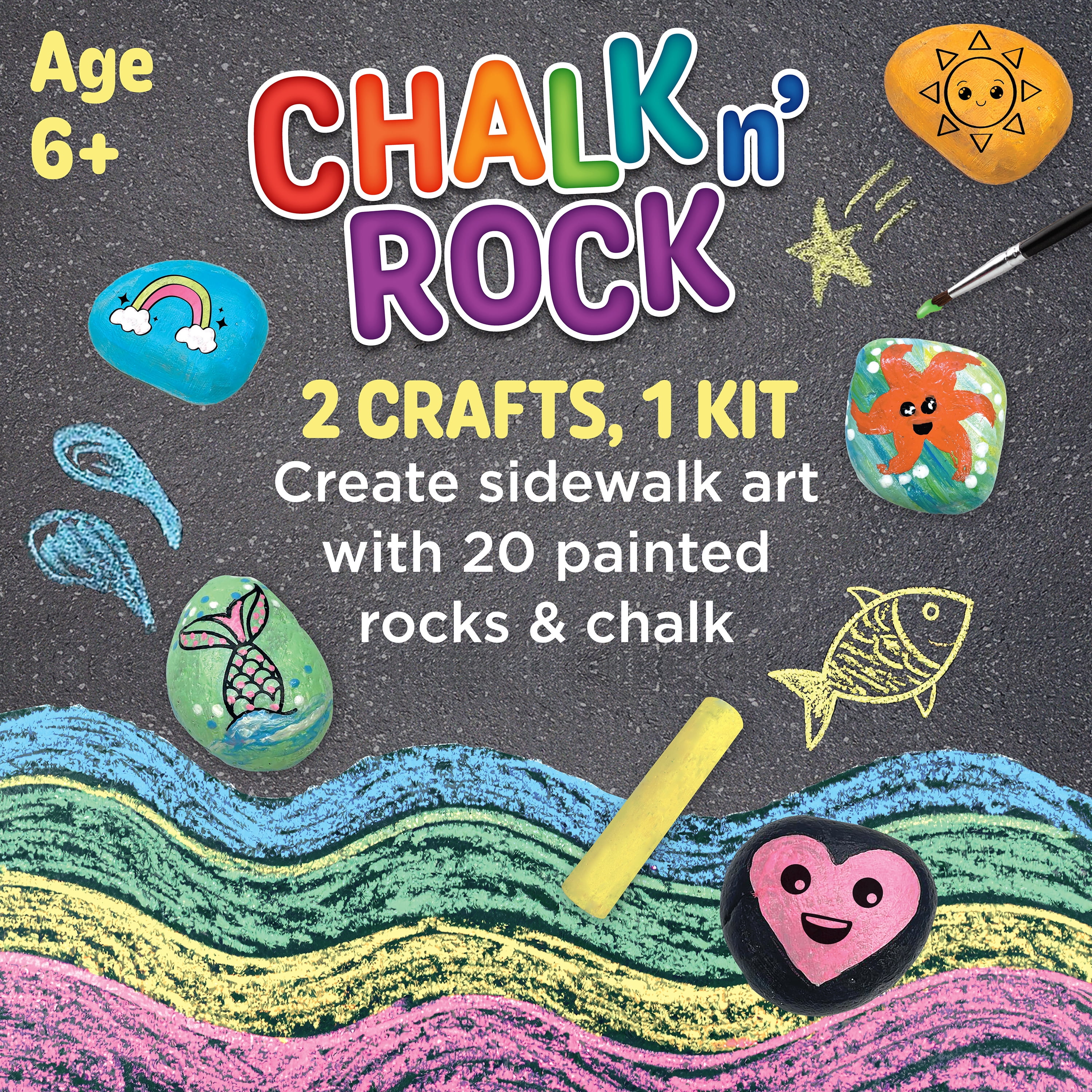 Creativity for Kids Chalk n’ Rock Bucket Kit | Paint, Glow & Build a Colorful 20-Rock Snake (Ages 6+)