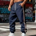 thumbnail image 4 of LWavelet Men's Side Striped Tapered Joggers - Drawstring Waist Trendy Design Casual Everyday Pants Navy L, 4 of 9