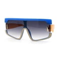 thumbnail image 2 of Womens 80s Funky Oversize Flat Top Plastic Shield Sunglasses Blue Beige Orange Smoke, 2 of 4