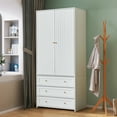thumbnail image 5 of PHOYAL White Wardrobe Armoire Closet with Shelves and 3 Drawer, Freestanding Closet Wardrobe Cabinet for Hanging Clothes, 31.42" * 18.94" *70.87", 5 of 9