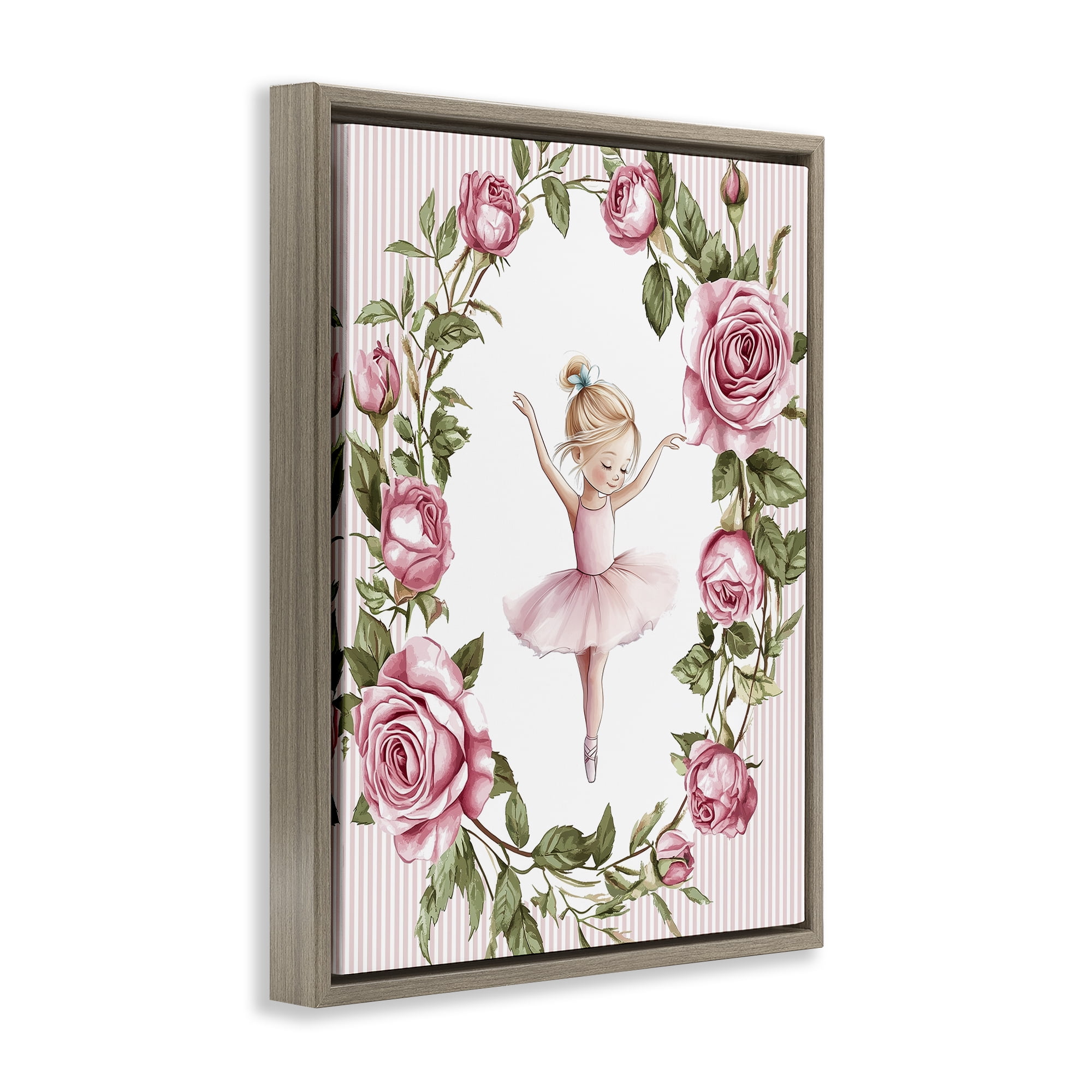 Stupell Industries Little Rose Dance Brown Framed Floater Canvas Wall Art, design by Christine Simpson Art