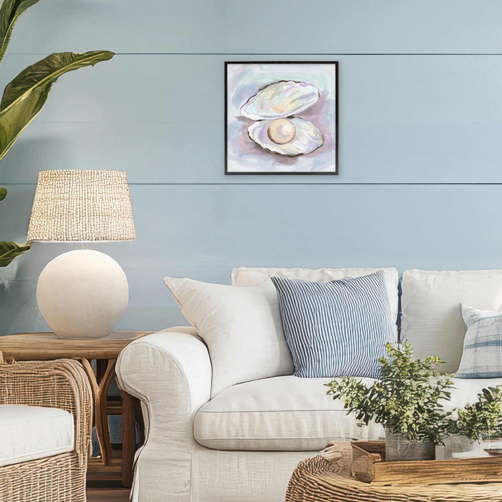 Stupell Industries Silent Opal Clam Pearl Black Framed Giclee Art, design by Melissa Wang