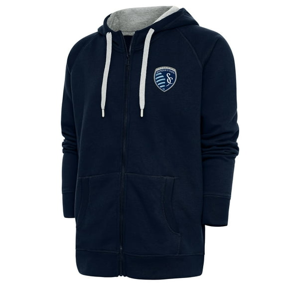 Men's Antigua Navy Sporting Kansas City Logo Victory Full-Zip Hoodie