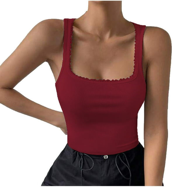 AherBiu Ribbed Tank Tops for Women Basic Round Neck Knitted Sleeveless Camisoles Slim Fitted Stretchy Tops Shirts