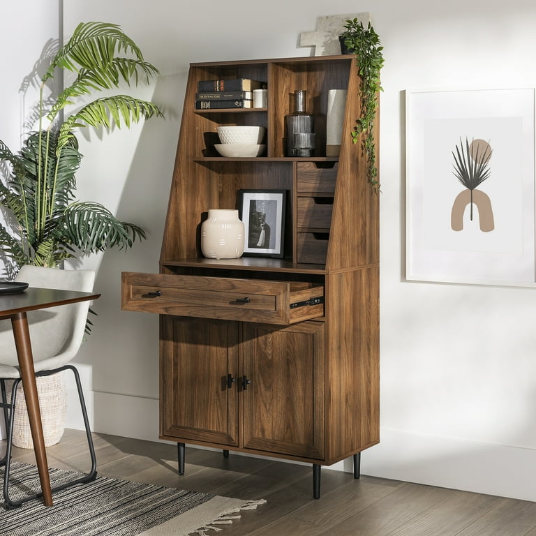 Walker Edison Bromberg Storage Desk with Hutch Dark Walnut