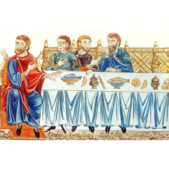 Rich Man'S Table. /Nmanuscript Illumination From A 'Hortus Deliciarum,' Alsace, Late 12Th Century. Poster Print by  (24 x 36)