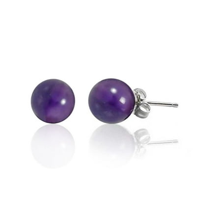 - Simple Gemstone Purple Amethyst Round Ball Stud Earrings For Women 925 Sterling Silver February Birthstone More Sizes