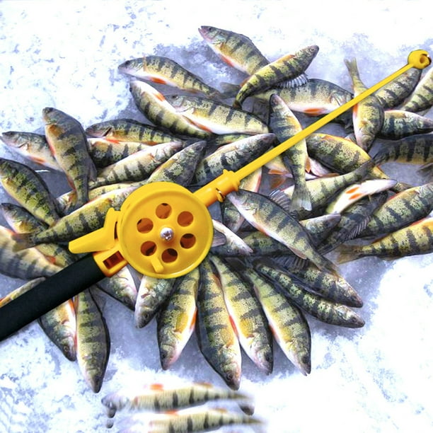 Mini Ice Fishing Rod 33cm Yellow Plastic Beginner Children Lake Pond River  Fishing Reel Pole 