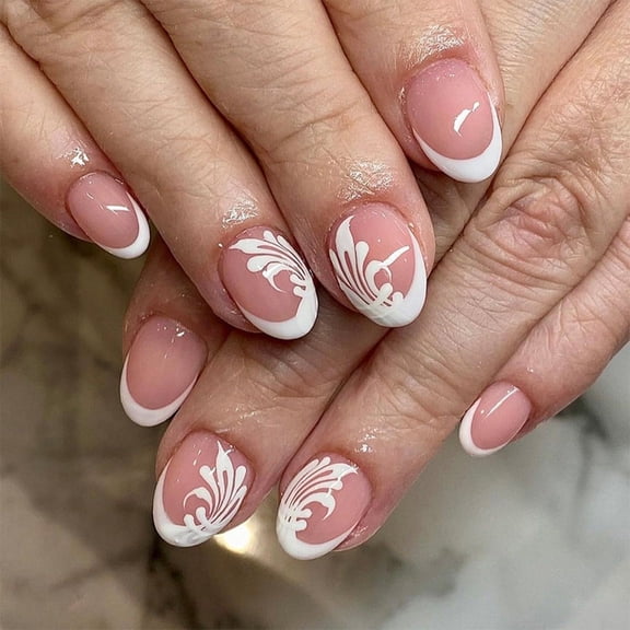 T-HOTLYST 24 Pieces Short Press On Nail French Tips Acrylic Nail Full Cover False Nail Manicure Stick on Nail For Women and Girls