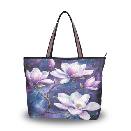 Women's Tote Handbag Cloth Handbag Large Tote Bag Shopping Bag Purple Magnolia Flowers