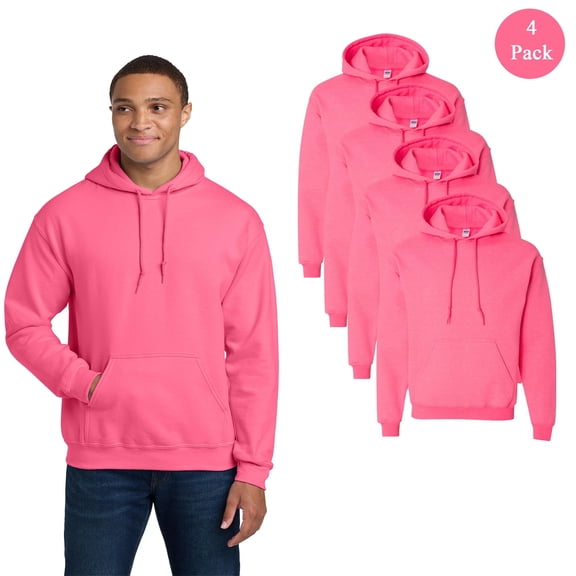Gildan Men Hi-Vis Heavy Blend Hooded Sweatshirt, Durable Safety Pink Work Pocket Hoodie, 4-Pack, S