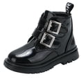 thumbnail image 2 of Girls Cute Ankle Boots PU Leather Buckle Closure Dress Booties Trendy Simple Design Low Heel Soft Sole Shoes Black 1 Big Kids, 2 of 7