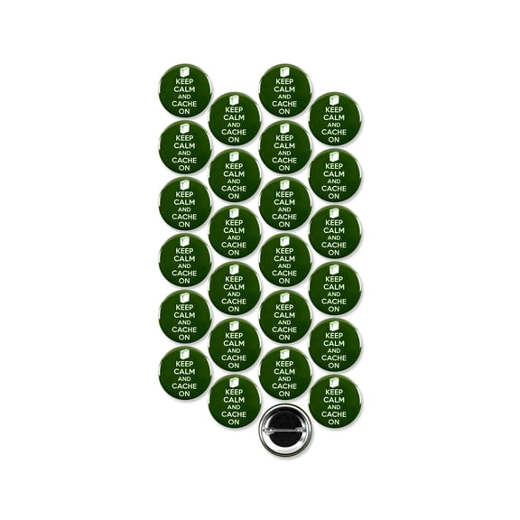 25 Pack - Keep Calm And Cache On Geocaching Pinback Buttons - 1.5 Inch