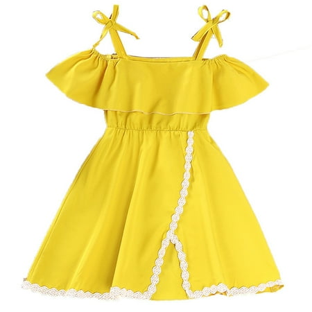 

Apepal Girls Dress One Word Collar Solid Color Fashion Children s Suspender Skirt Summer Children s Skirt