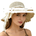 thumbnail image 2 of AirLoni Straw Hats For Women Elegant Lace Bow Hat Oversized Wide Brim UV Protection Natural Woven Lightweight Breathable Vacation Travel Outdoor Beach Hats Khaki,A, 2 of 4