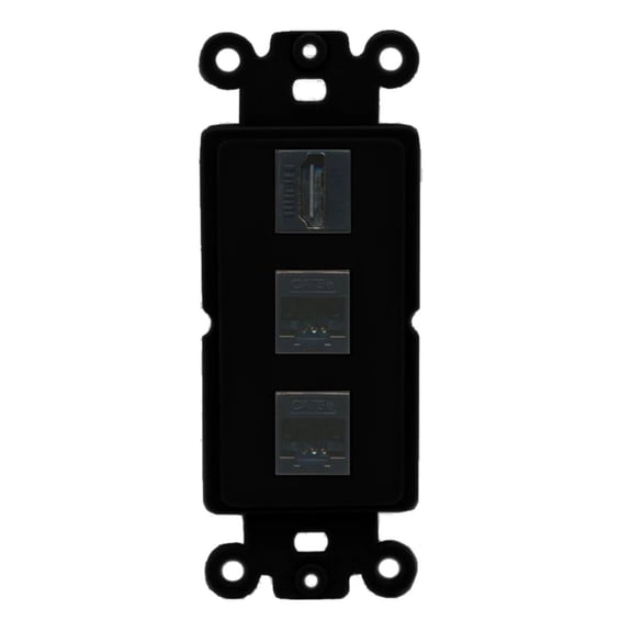 Ultra Spec Cables 1 Port HDMI 2 Cat5e Ethernet Female Wall Plate Rocker Black