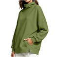 thumbnail image 2 of Tusihei Women Mock Neck Long Sleeve Oversized Sweatshirts Side Slit Pullover Tops Fall Winter Casual Loose Sweater Shirts, Army Green L, 2 of 7