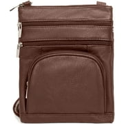 TOVOSO Crossbody Bag for Women, Genuine Leather Multi-Pocket Purse with Adjustable Strap, RFID Protection, Built-In Wallet, Medium, Brown
