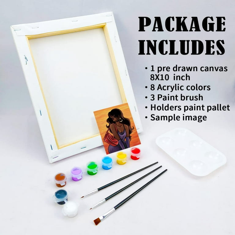  8 Packs 5x7 Pre Drawn Canvas Set,Paint by Numbers for Kids,48  Paints 8 Brushes 2 Easels,Pre-Printed Acrylic Oil Painting Kit Ages 8-12  9-12 4-8