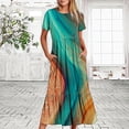 thumbnail image 1 of Qiopertar Robe d'Été Décontractée à Manches Courtes Col Rond Robe Maxi Fluide de Plage avec Poches Imprimée Grandes Économies de Vacances! Moins de 5$ jusqu'à 90 % de Réduction, 1 of 7