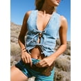 thumbnail image 3 of Niusricy Women Sexy Cool Denim Tank Tops Sleeveless Jean Waistcoats Solid Color Front Tie-Up Vests Deep V-neck Blouses Summer Casual Fashion Tops Streetwear for Daily Holiday Clubwear, 3 of 5