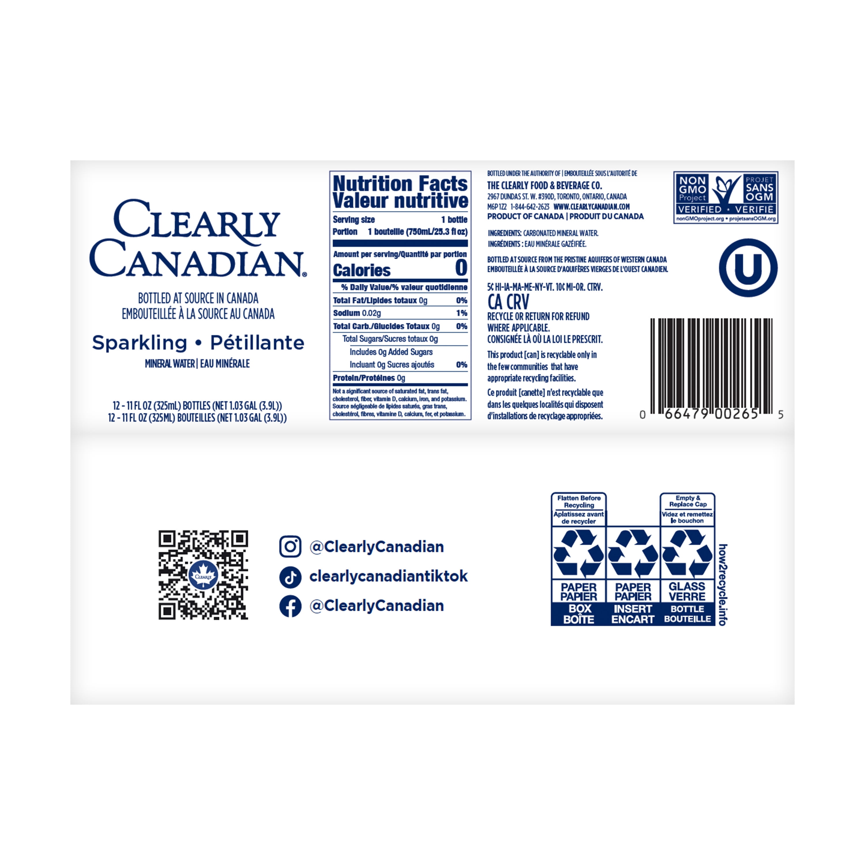 Clearly Canadian Sparkling Mineral Water, 12 Count Pack with No Allergens