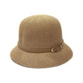 thumbnail image 3 of opvise Women Sunhat Foldable Breathable Faux Leather Buckle Summer Hand-woven Sunscreen Straw Hat Khaki, 3 of 8