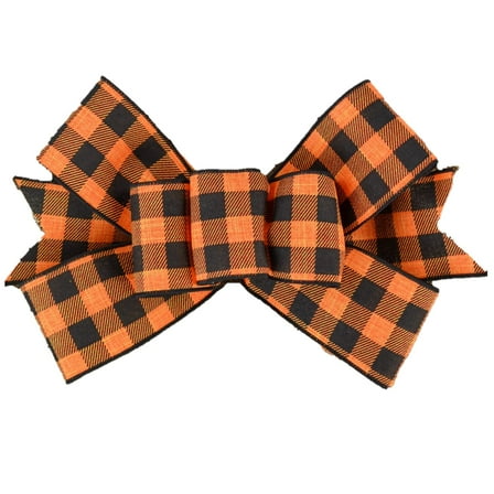 Orange and Black Buffalo Plaid Add On Wreath Bow - Wreath Embellishment for Already Made Wreath - Farmhouse Extra…