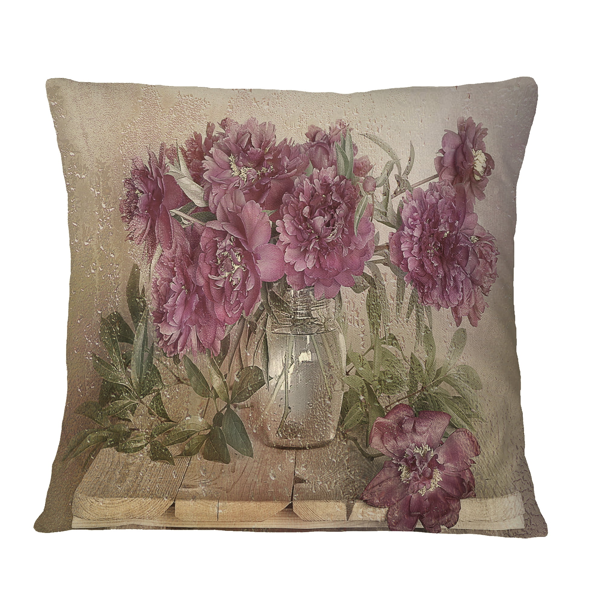 Designart Bouquet of Pink Peonies - Floral Throw Pillow - 16x16