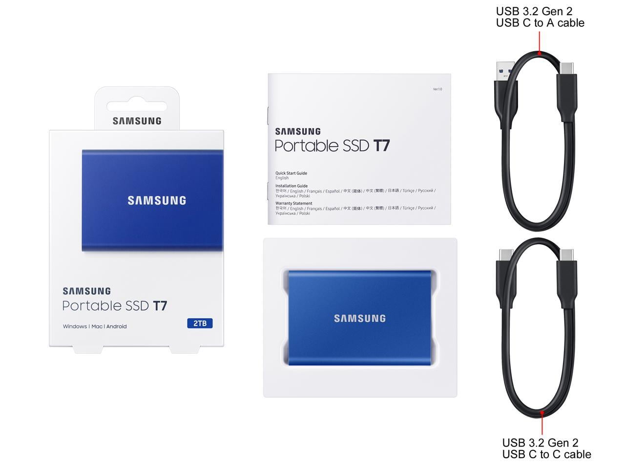 Samsung - T7 2TB External USB 3.2 Gen 2 Portable SSD with Hardware Encryption MU-PC2T0H/AM