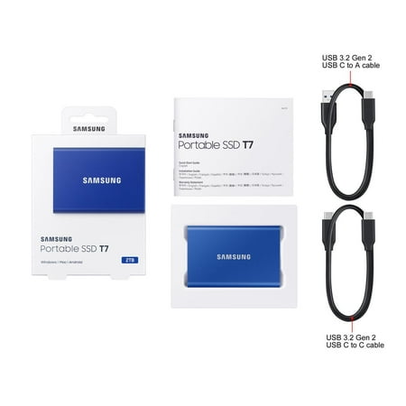 Samsung - T7 2TB External USB 3.2 Gen 2 Portable SSD with Hardware Encryption - Indigo Blue