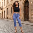 thumbnail image 5 of Jean Capris for Women Stretchy High Waisted Denim Capri Leggings Casual Pants with Pocket, S, 5 of 6