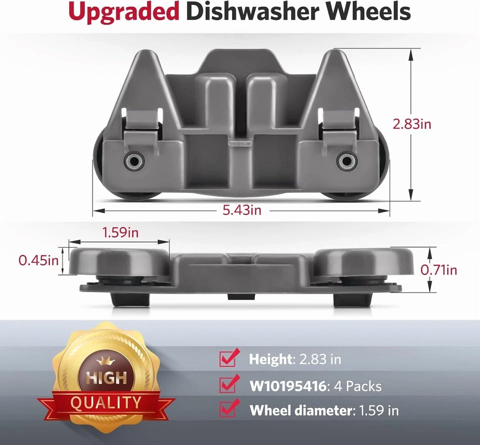 CRESTIN- Dishwasher Premium Wheels Lower Rack For Kenmore Elite Dishwasher Parts 4Pack