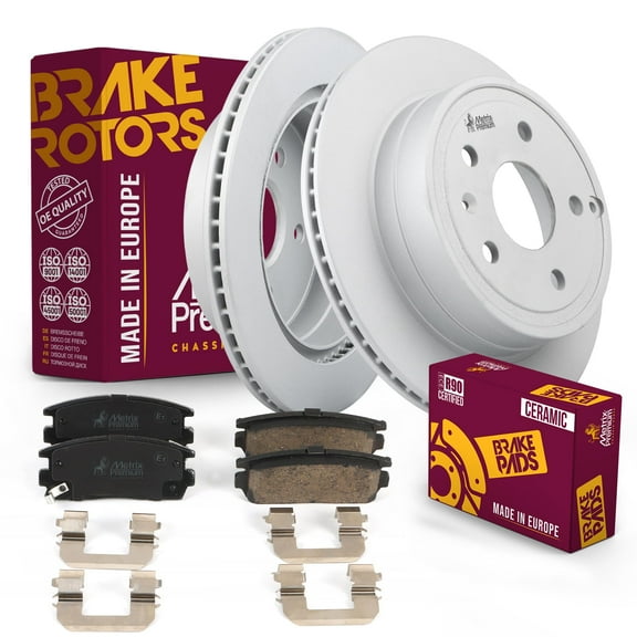 Metrix Premium Chassis Parts - Rear Ceramic Disc Brake Pad Set & Vented Brake Rotor Kit Fits 2010-2017 Chevrolet Equinox, 2010-2017 GMC Terrain, Made in Europe