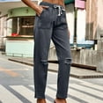 thumbnail image 6 of XFLWAM Women's Joggers Jeans Elastic Waist Drawstring Demin Stretchy Ripped Straight Leg Pants with Pockets Black XL, 6 of 8