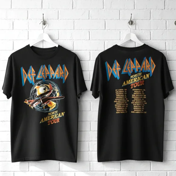 Def Leppard North American Tour Cities Men's T Shirt (Black, Adult6XL) (Black, AdultS)