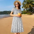 thumbnail image 4 of Goofa Silver Mosaic Pattern Women Summer Short Sleeve Midi Dress with Pockets Casual Aline Flowy Tshirt Dress Vocation Beach Sundress, 4 of 6