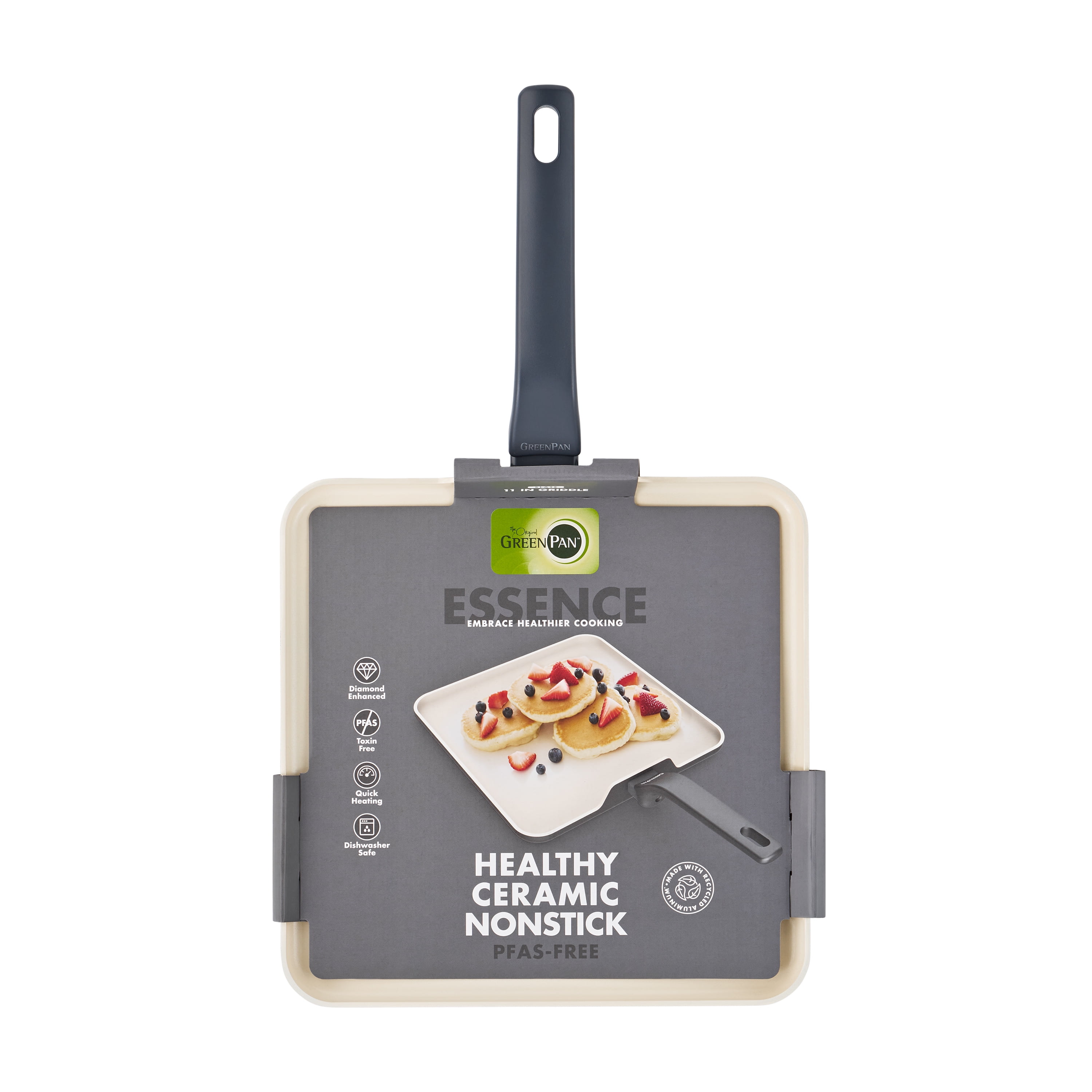 GreenPan Essence 11″ Ceramic Nonstick Griddle, Dishwasher Safe,  Gray​