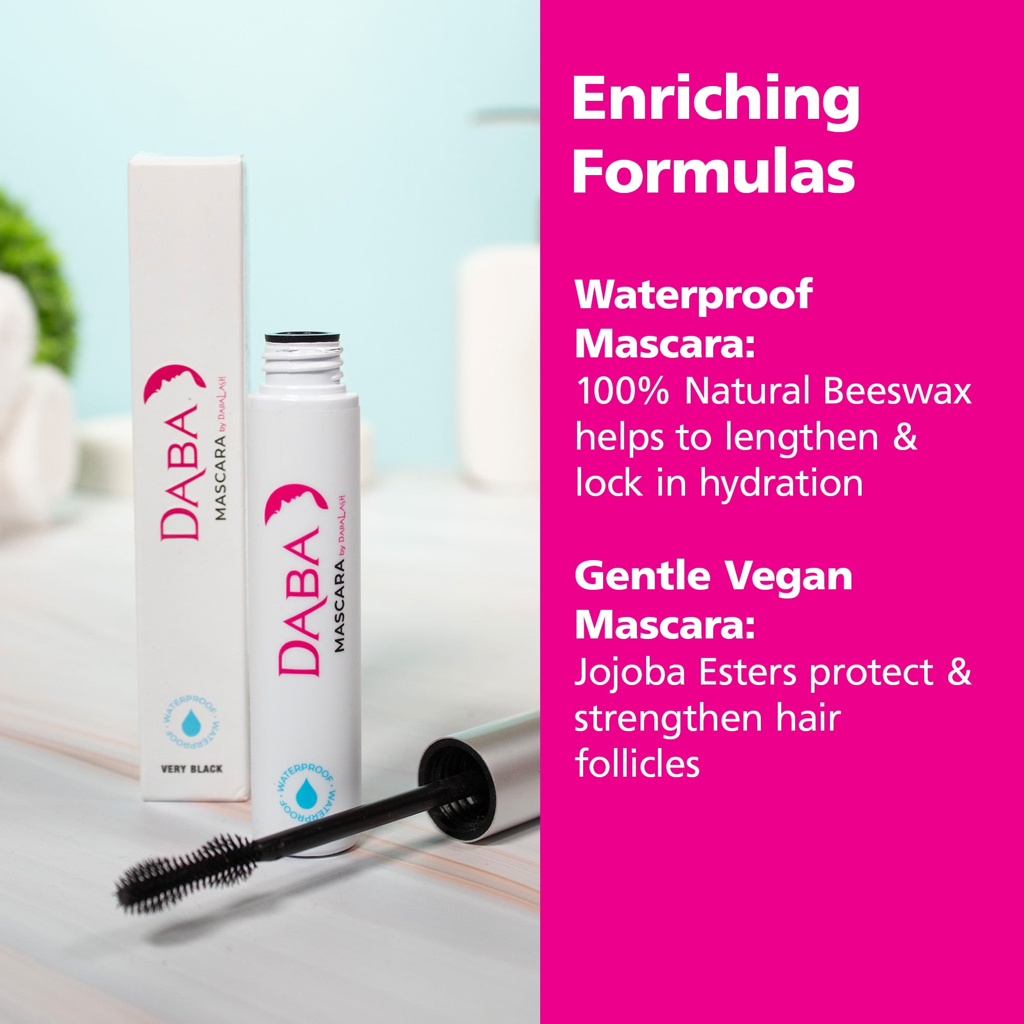 Dabalash Waterproof & Gentle Vegan Mascara, Length & Volume, Very Black, 0.45 oz & 0.3 oz