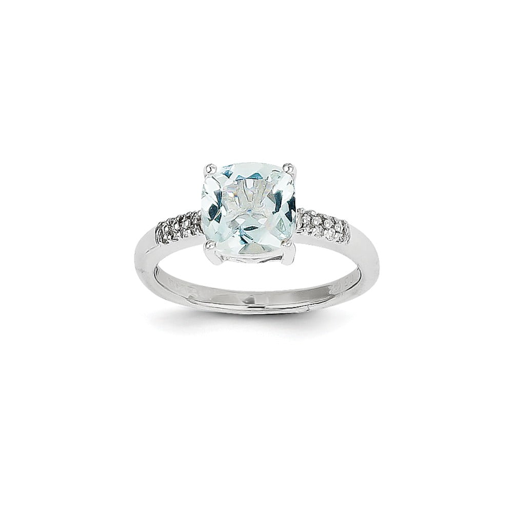 14k White Gold Cushion Aquamarine and Diamond Gemstone Ring. Carat Wt- 0.08ct by Jewelrypot