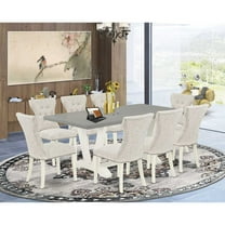 East West Furniture V-Style 9-piece Wood Dining Set in White/Doeskin