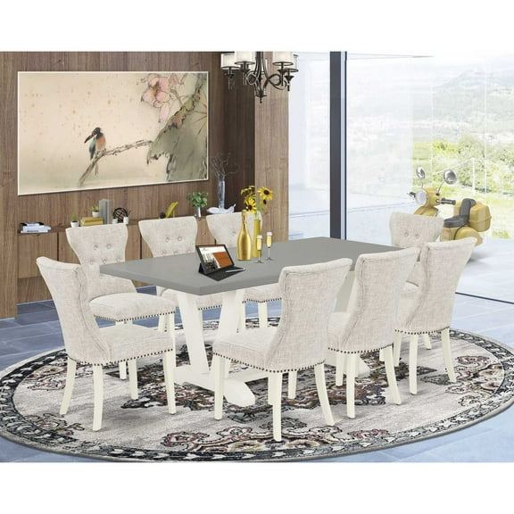 East West Furniture V-Style 9-piece Wood Dining Set in White/Doeskin