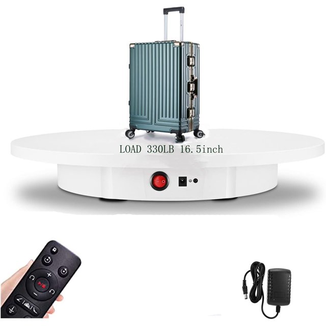 PUOSUO Motorized Rotating Display Stand, 16.5inch / 330Lbs Load,360 Degree Electric Rotating Turntable for Photography Products Display,Live Video Show,Remote Control Angle,Direction (White)