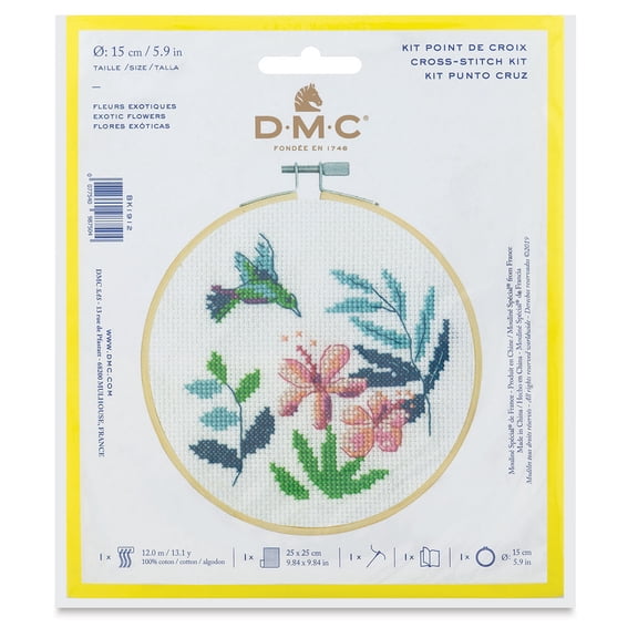 DMC Stitch Kit 6" Diameter-Exotic Flowers (14 Count)