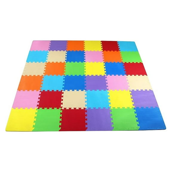 LILEYI 36-Pack 12x12 Inches EVA Interlocking Foam Play Tile Mat, Multicolored – 0.4-Inch Thick Non-Slip Puzzle Flooring for 36 Square Feet in Playroom, Nursery, or Playpen at Home
