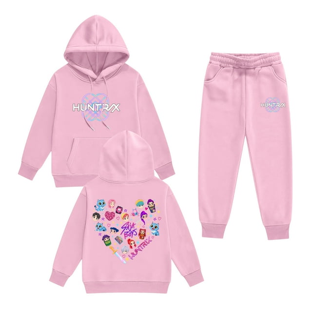 Pop cazadora para niña Demon Hunters Printed Anime Print Long-Sleeved Hooded Sweatshirt Set for Children 3-16 Years (Pink)